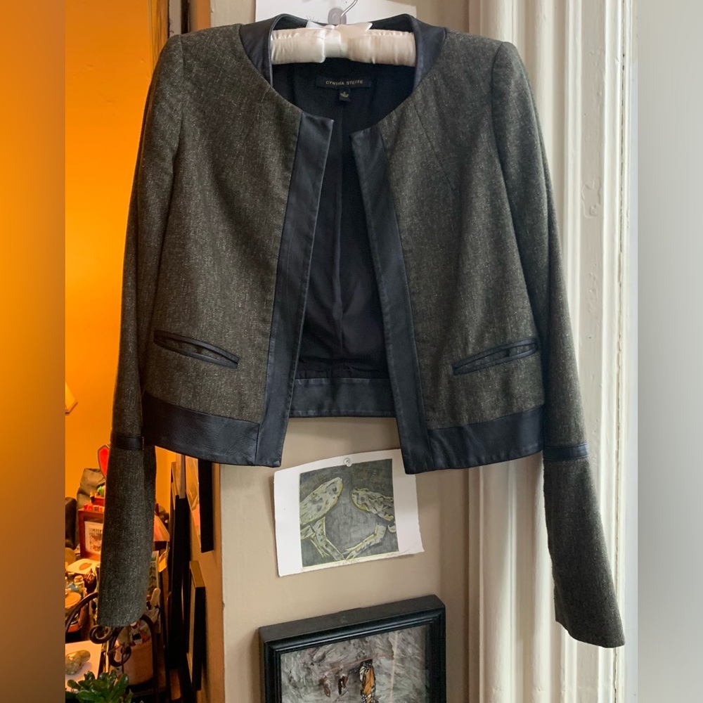 Cynthia Steffe Blazer, Green Structured, Black Tr… - image 1